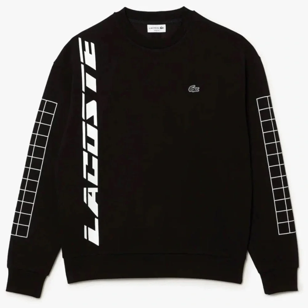 LACOSTE LOOSE FIT TWO-PLY PIQUE SWEATSHIRT (BLACK) Small